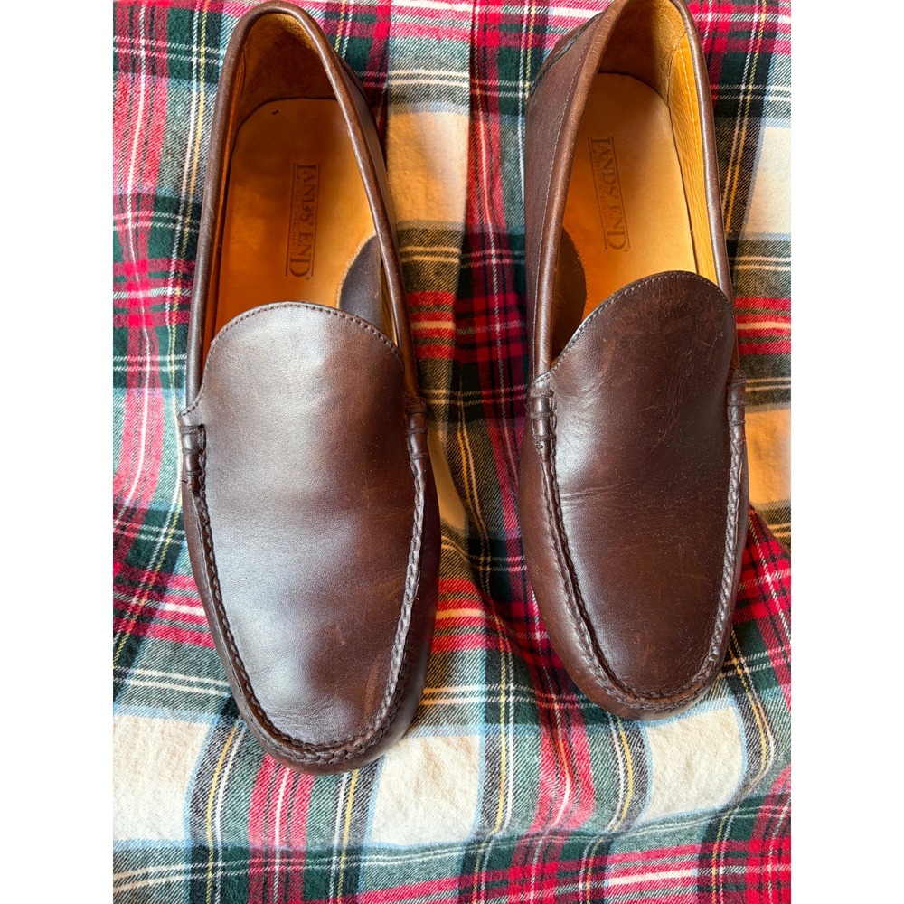 Lands End Mens Brown Leather Driving Loafers Size 11W Made in Brazil 817878